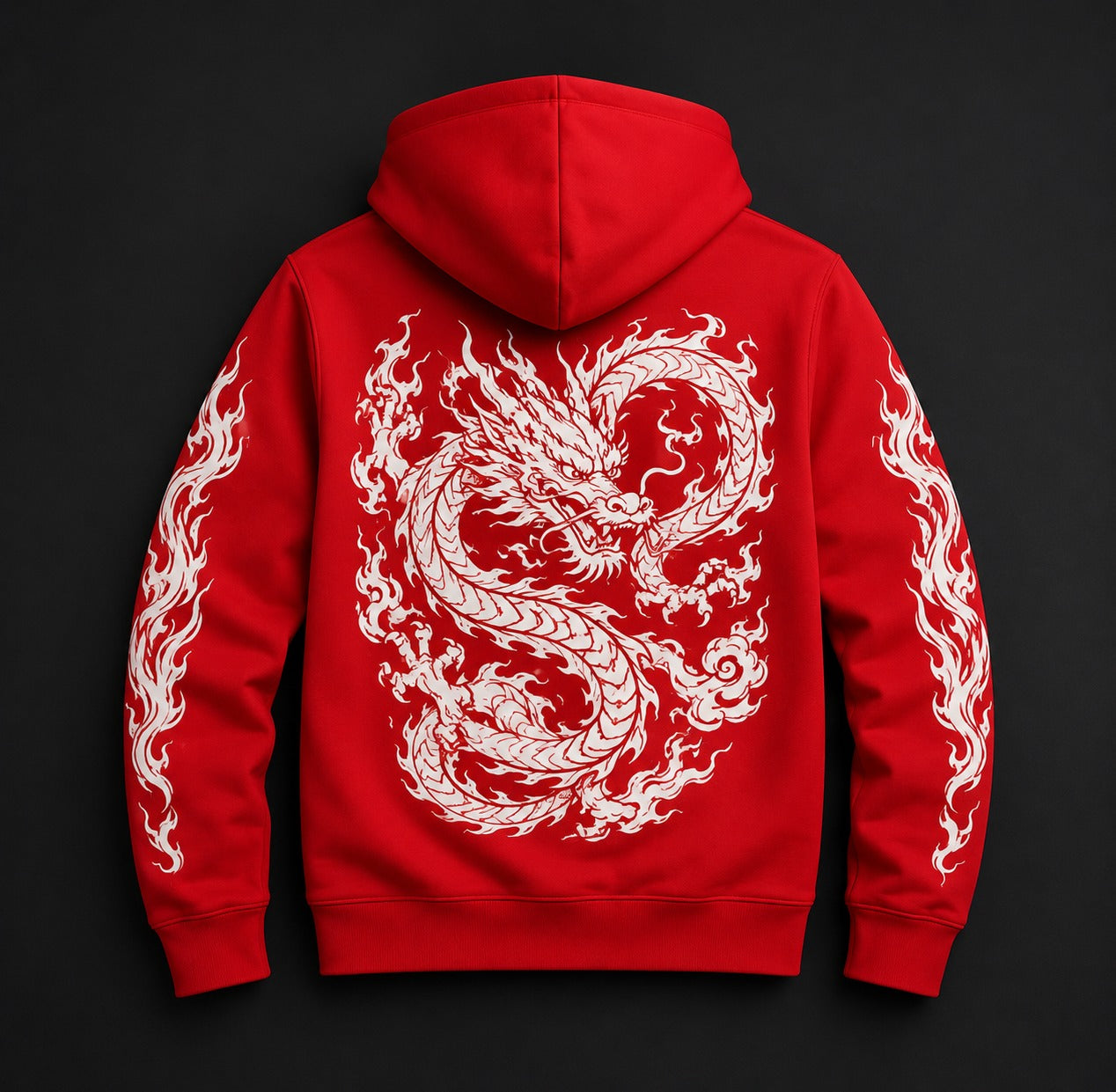 Red Dragon Tattoo Hoodie – Stylish White Print Streetwear Hoodie