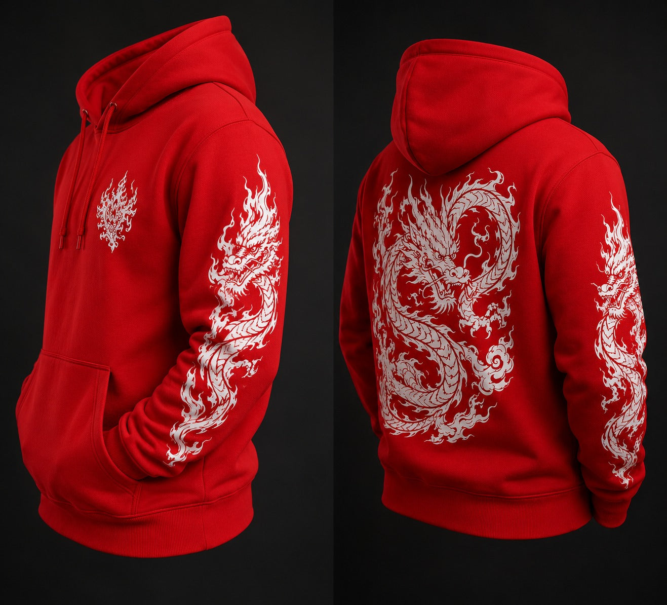 Red Dragon Tattoo Hoodie – Stylish White Print Streetwear Hoodie