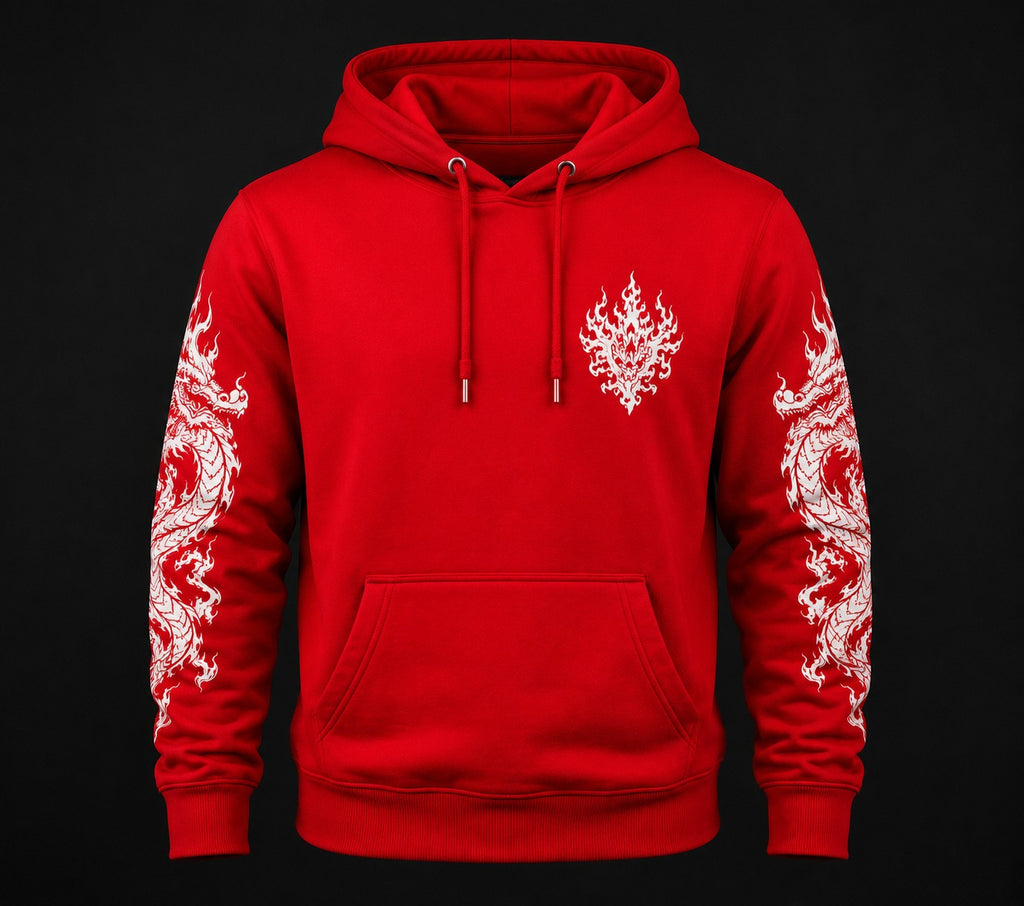 Red Dragon Tattoo Hoodie – Stylish White Print Streetwear Hoodie