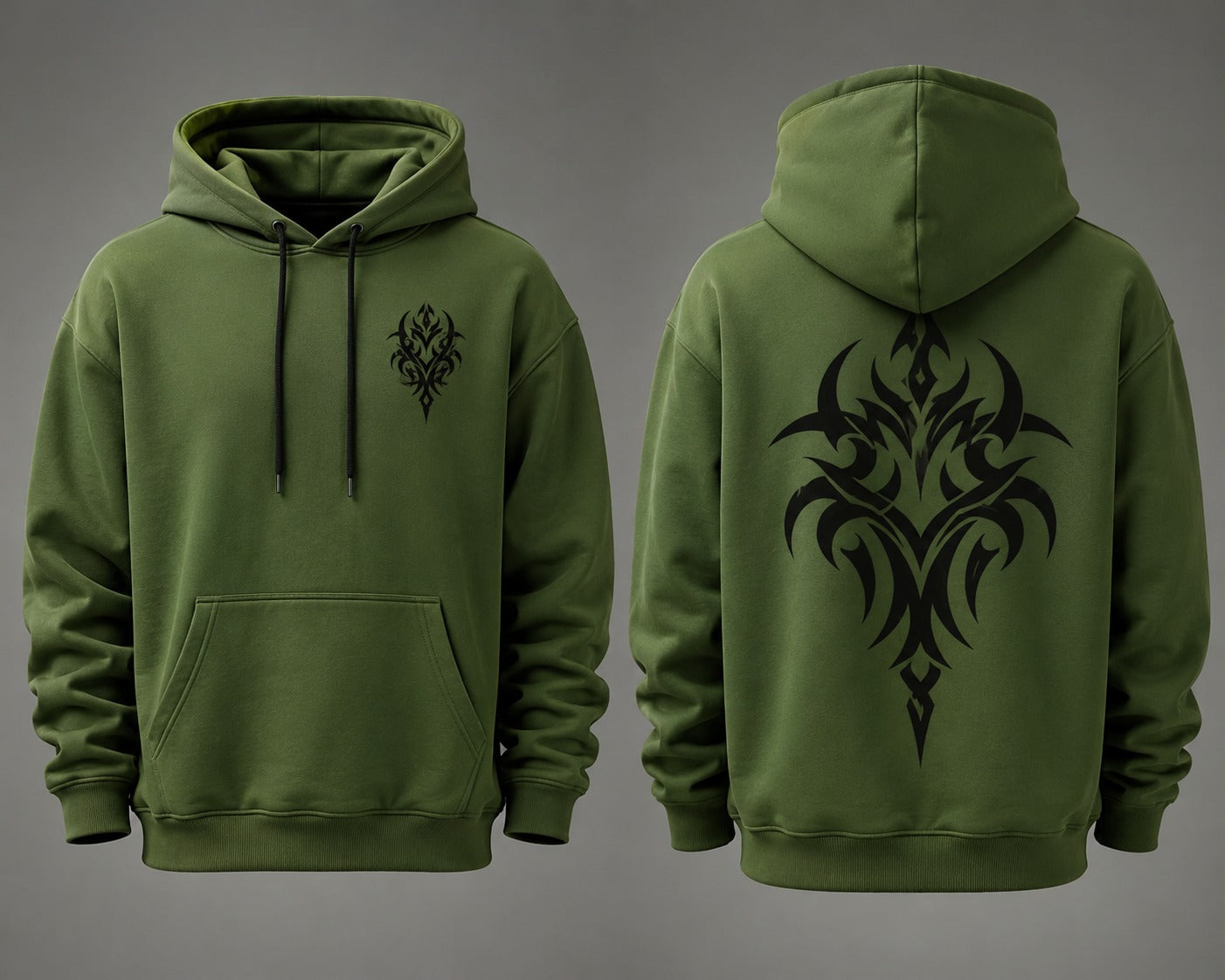 Green Tribal Tattoo Hoodie – Stylish Black Graphic Streetwear Hoodie