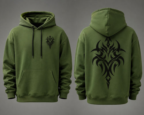Green Tribal Tattoo Hoodie – Stylish Black Graphic Streetwear Hoodie