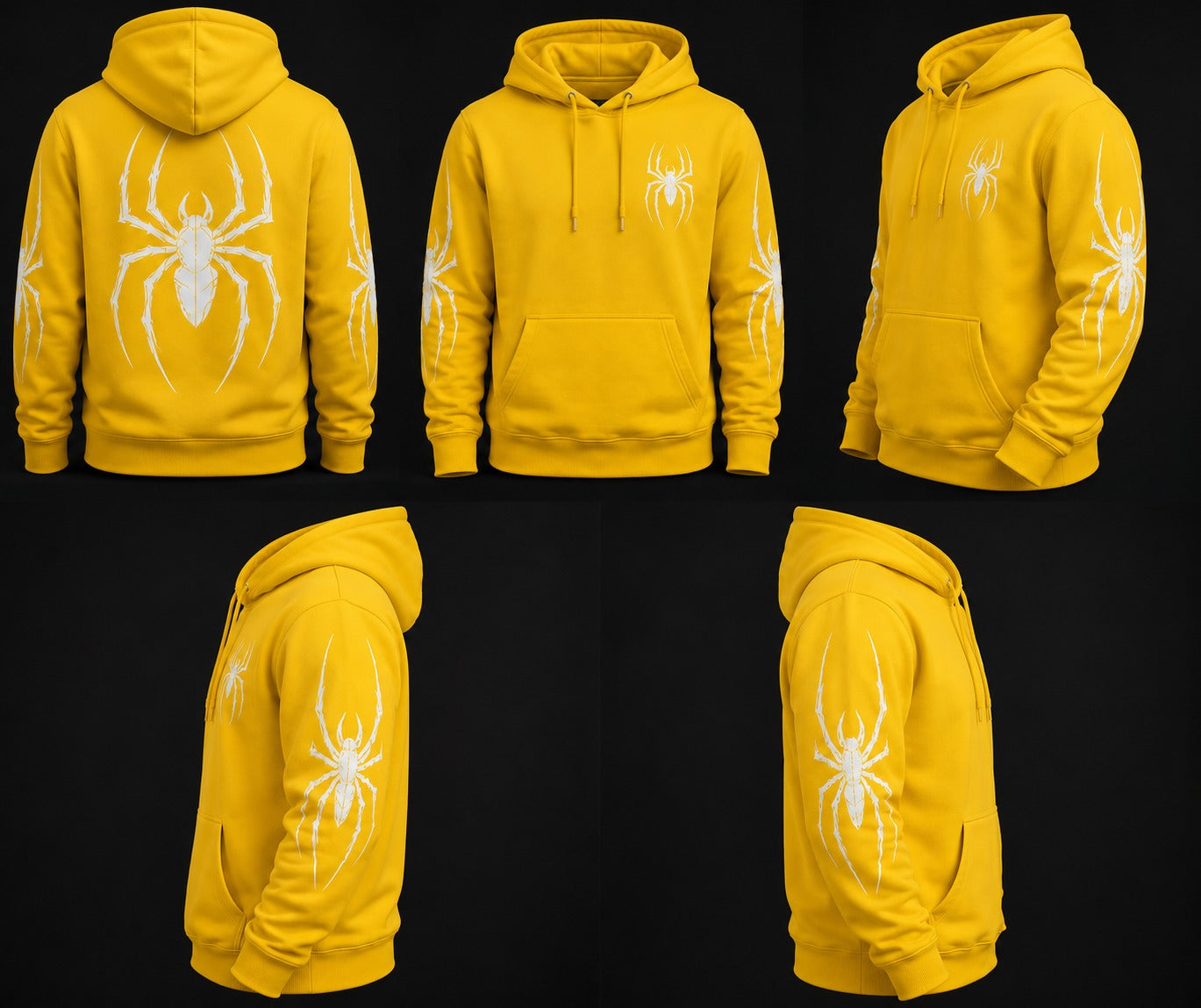 Yellow Spider Graphic Hoodie – Trendy Streetwear Pullover for Men & Women