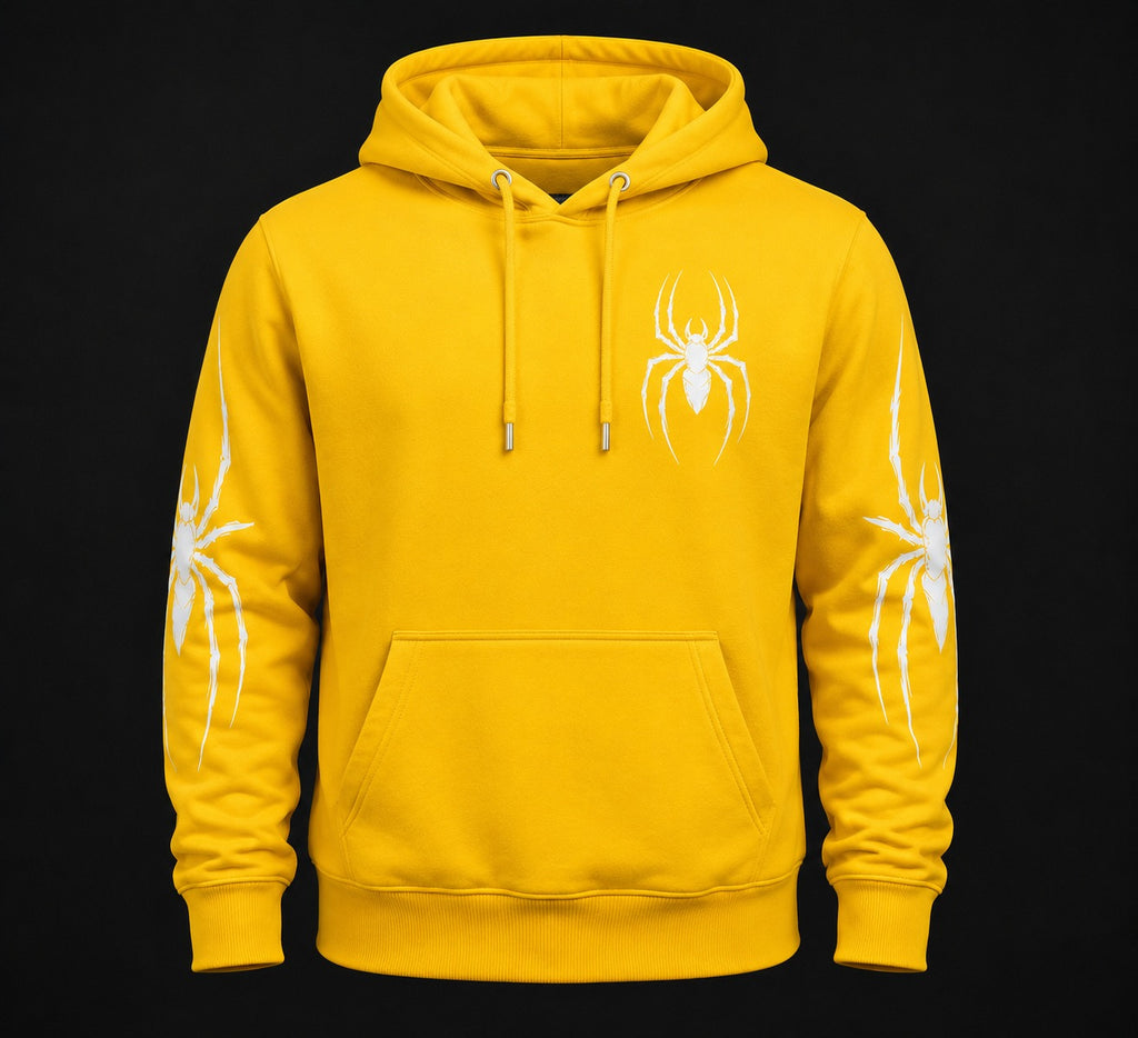 Yellow Spider Graphic Hoodie – Trendy Streetwear Pullover for Men & Women