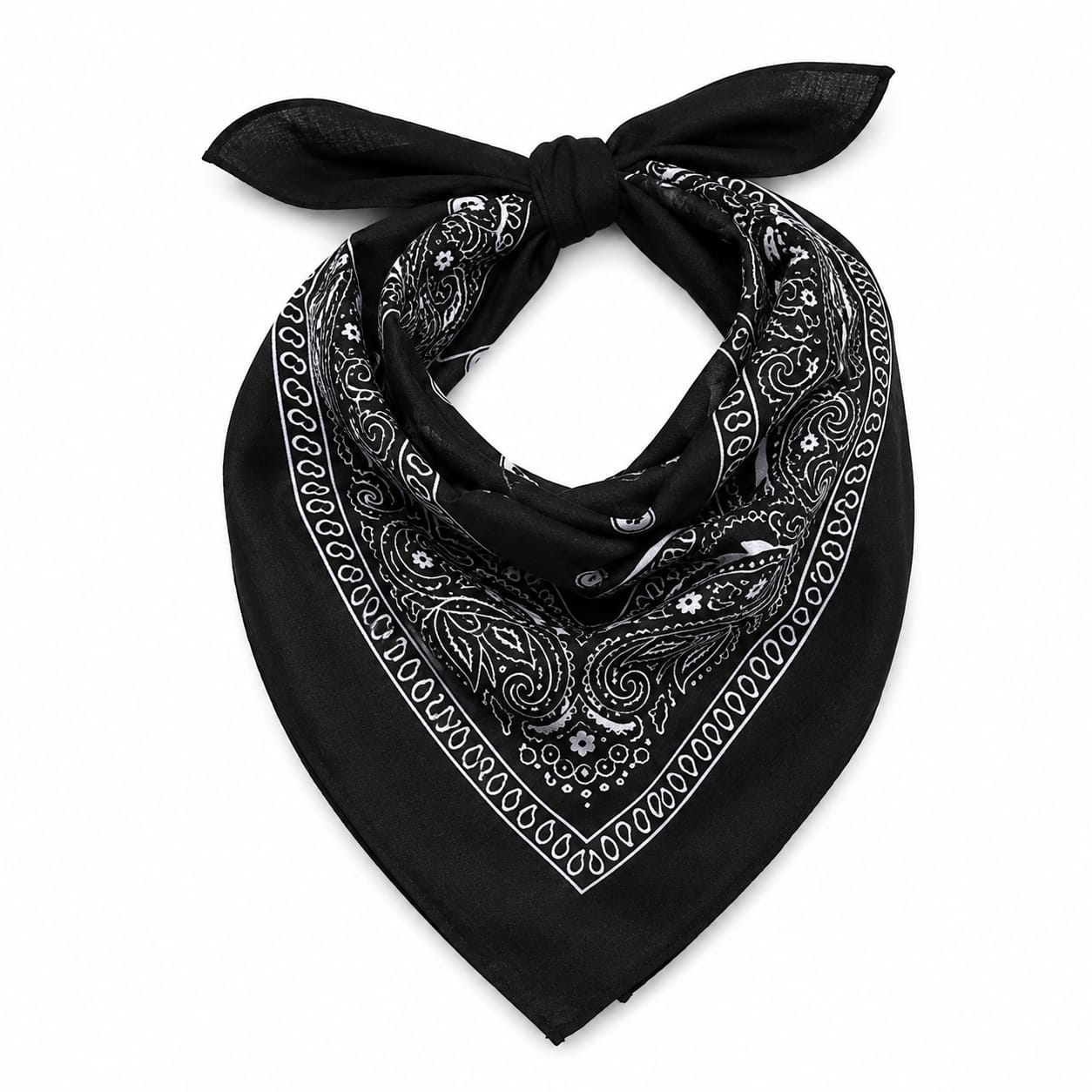 Classic Black Paisley Bandana – Unisex Cotton Head Scarf